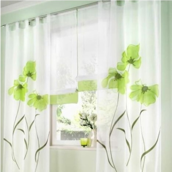 2 stk. gardin sjal blomsterprint gardin gardin til stue soveværelse spænde sjal, bredde 150 cm / højde 175 cm, grøn