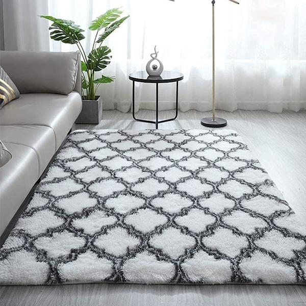 Hemdekormatta, lång lurvig matta halkfri matta för vardagsrum sovrumssoffa golvmatta, supermjuk, (vit lykta, 60 * 120CM)