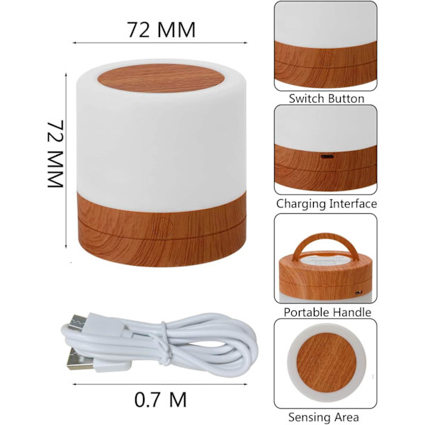 Touch Desktop Remote LED 7 Färger Kreativ Trä Tryck Laddning Nattljus