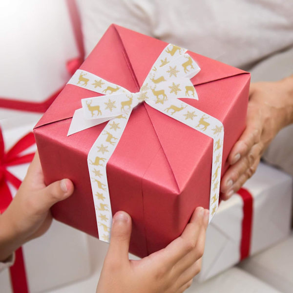 5 rullar julgrosgrain dubbelsidig polyesterband, används för jul