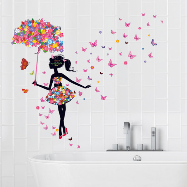 1 st blomma älva väggdekal flicka med paraply väggklistermärke färg