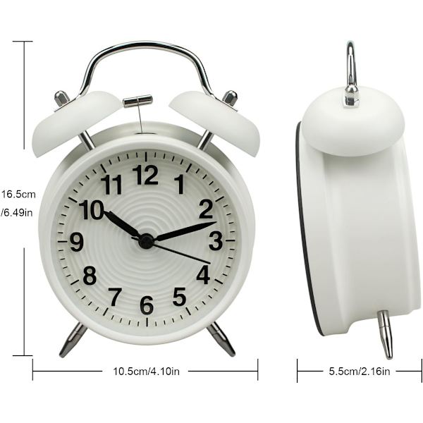 Dubbelklocka väckarklocka - 10 cm - Icke tickande - Batteridriven - Gammaldags