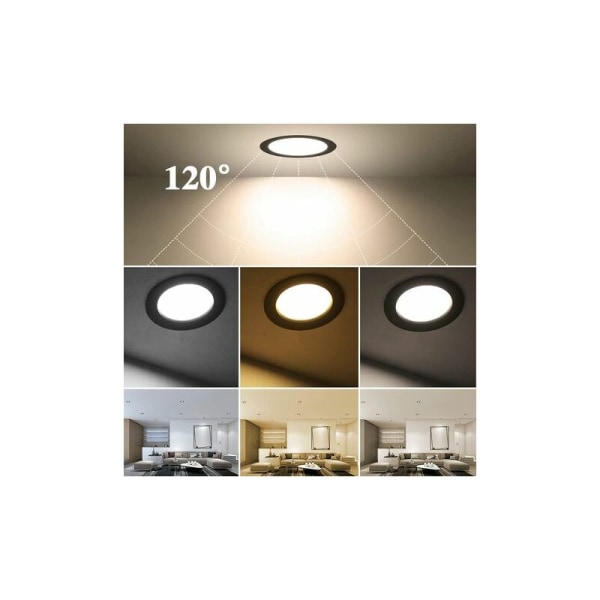 Set med 5 svarta infällda LED-strålkastare, extra platta, 5W 500LM=50W