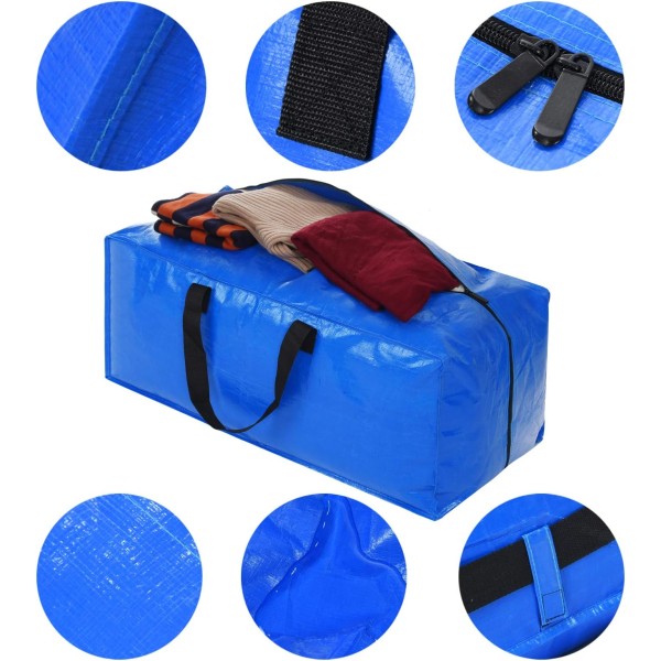Ekstra store oppbevaringsposer for tunge gjenstander, blå flytteposer med glidelås