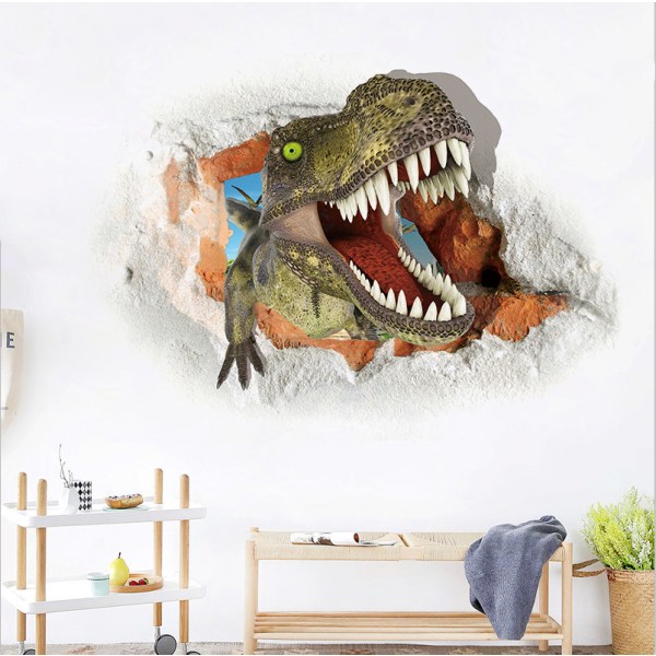 3D Broken Wall Dinosaur Wall Sticker Soverom Stue Self-Adh