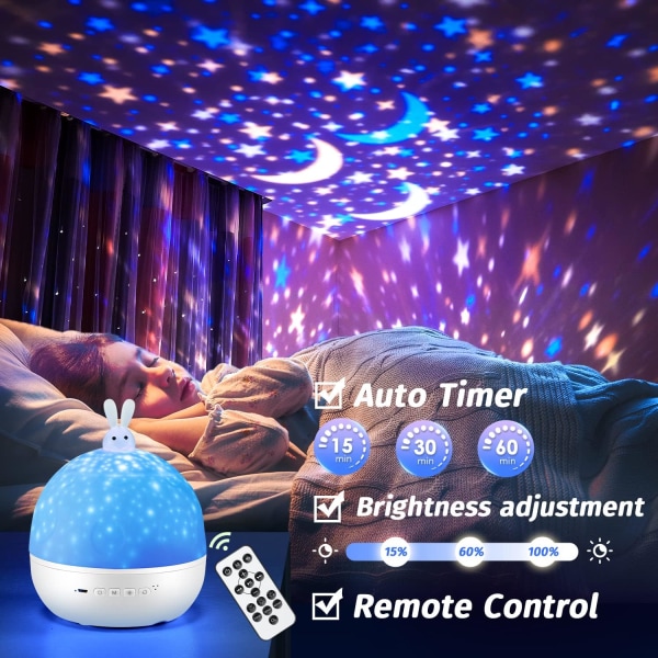 Baby Night Light Star Sky-projektor, Bluetooth Musical og Lumino