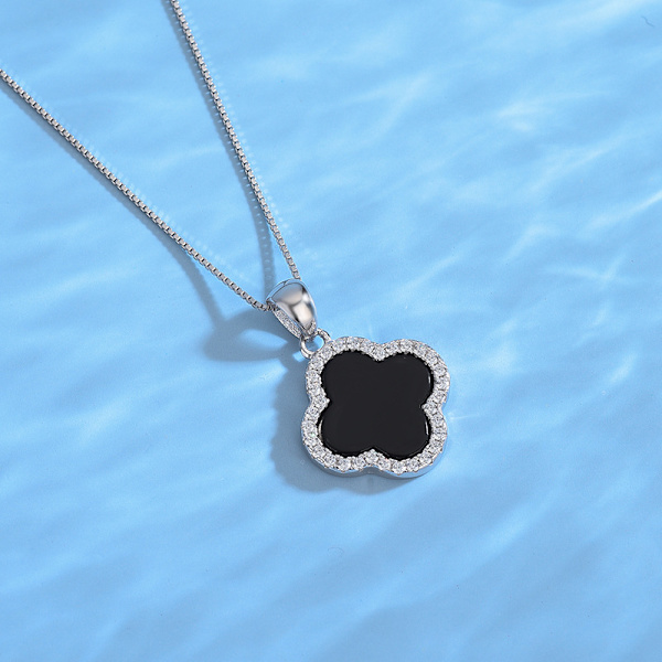 Agat fyrklöver halsband dam S925 sterlingsilver enkel nyckelben