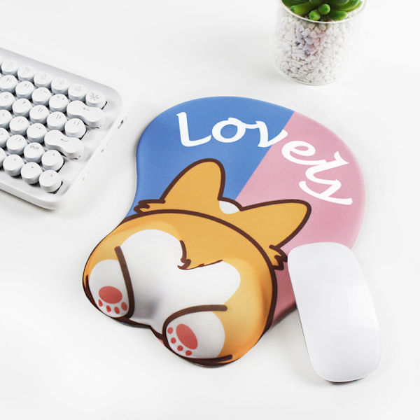 3D tecknad ergonomisk musmatta med gel handledsstöd och vaddering (söt corgi)