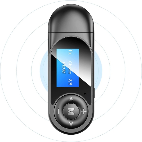 Bluetooth 5.0-sändare och -mottagare, 2-i-1 Bluetooth-ljudadapter med synlig LCD-skärm, stereosystem