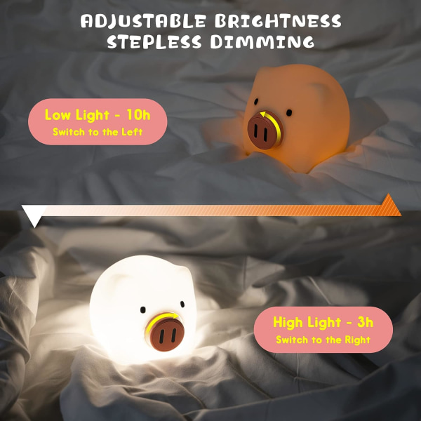 Söt nattlampa för barn, Kawaii VicoPig silikon Squishy barnkammare nattlampa för babyflicka present, uppladdningsbar bärbar LED-lampa med touchsensor