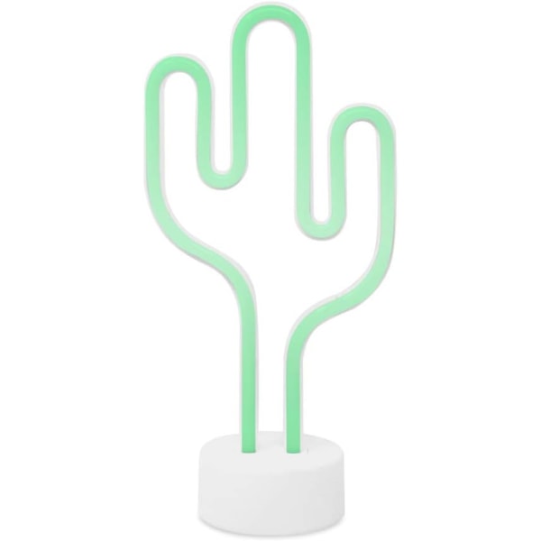11,5" x 5,75" LED neongrön kaktusbordslampa, vit bas, natt
