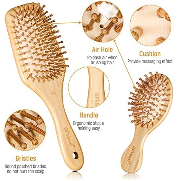 Bambusbørstesett, miljøvennlig trebørstesett for alle hårtyper