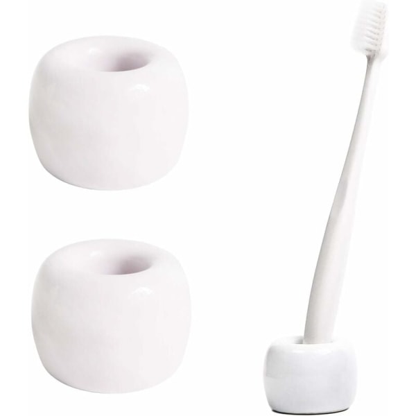 Opbevaringsboks med 2 mini håndlavede keramiske tandbørster (hvide)