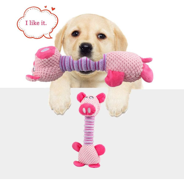 Mjuk hund leksak med lång hals interaktiv hund pip leksak (gris)
