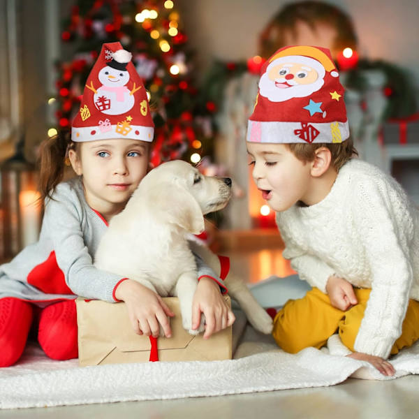6 st DIY filt julhattar för barn jul personliga barn