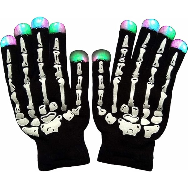 Skeletthandskar, LED-handskar, Glödande handskar Finger Light Magic To