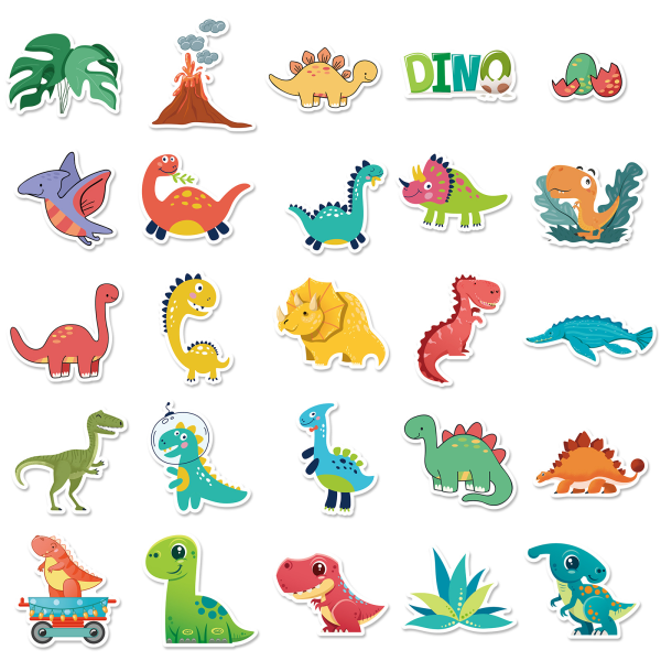 50 PCS Dinosaur Stickers, Cute Waterproof Cartoon Stickers for Ki