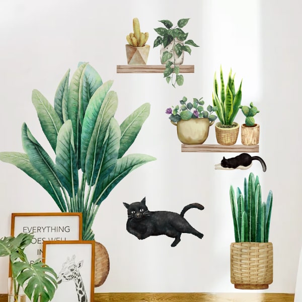 Et sett med søte katter potteplanter veggklistremerke dekorativ annonse
