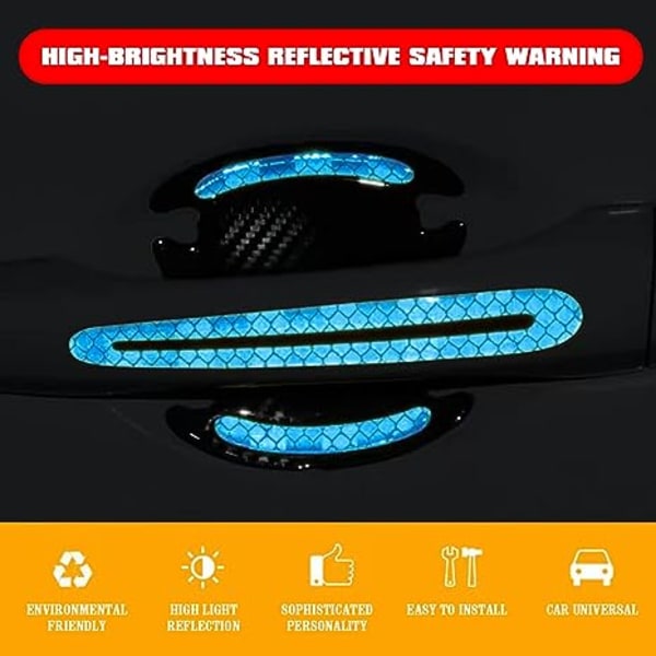 8 stk Universal 3D bildørhåndtak maling ripebeskytter, reflekterende stripe klistremerker utendørs sikkerhetsadvarsel, blå