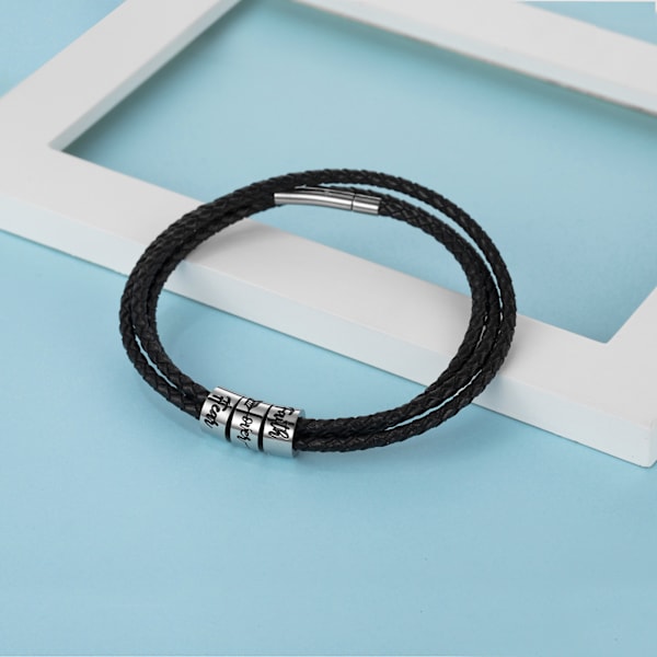 Rostfritt stål herr läder personlighet armband flätat rep pärlat armband present till pojkvän far