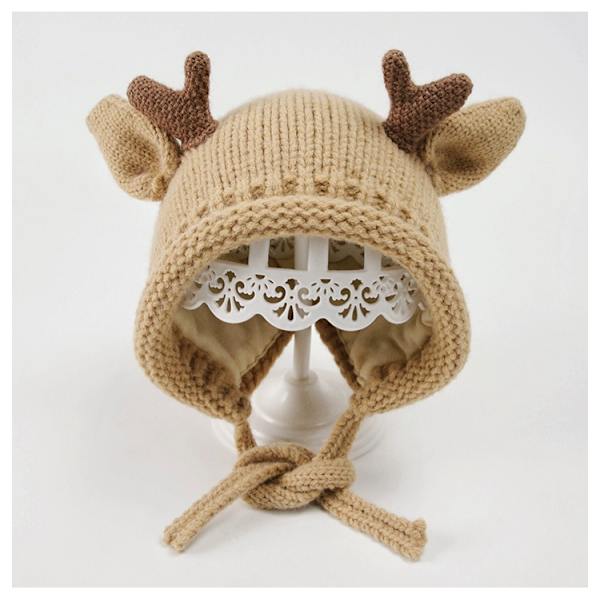 Baby Hat Cute Little Elk Toddler Warm Earflap Beanie för höst vinter (Khaki)