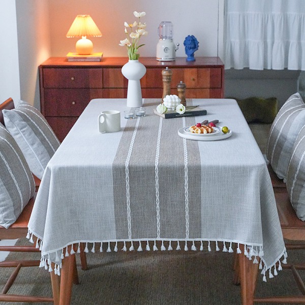Bomulls- och linneduk broderad hem tebord tofs spets picknick t