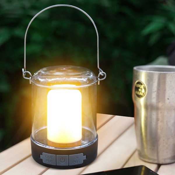 Ny hvid + varmt lys enkelt LED campinglampe TYPE-C hurtig opladning