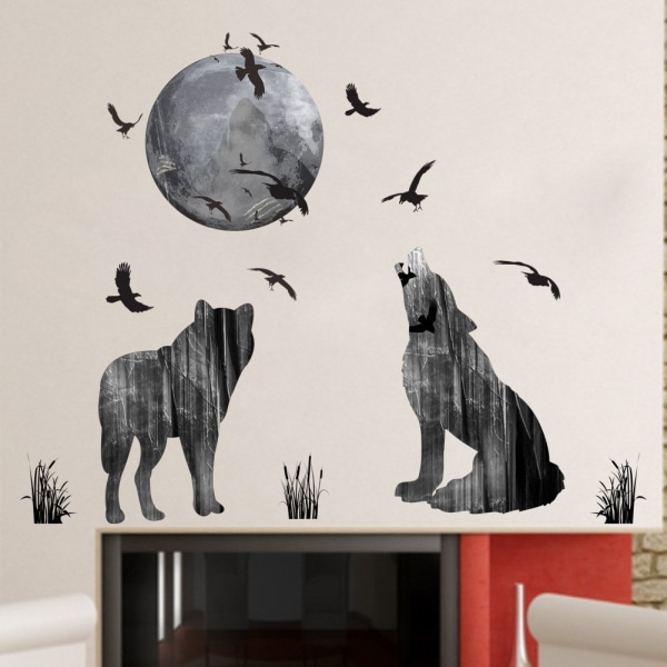 30*90cm Moon Wolves Mountain Forests Silhouette Dyr Wall Stic