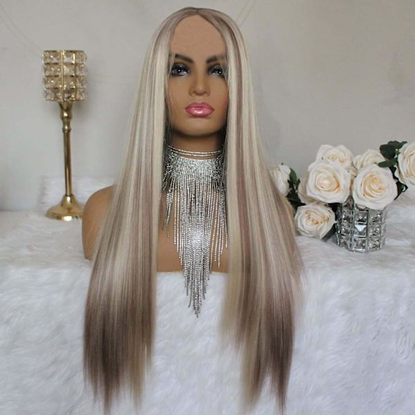 Lång rak syntetisk peruk blandad brun och blond färg peruker för kvinnor Hig