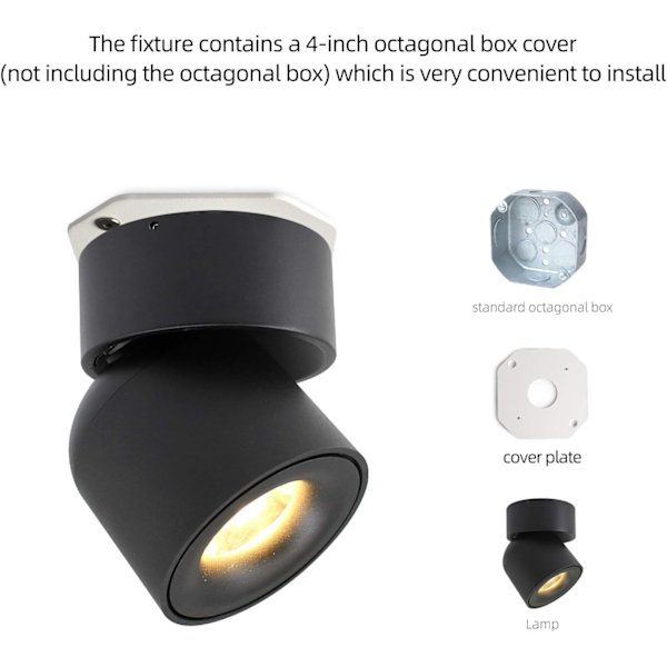 LED COB Justerbar Takspotlight Riktbar Spotlight Ytmontering Downlight 12W 3000K Varm Vit Svart Aluminium Spotlight för Korridor Korridor Galleri Display