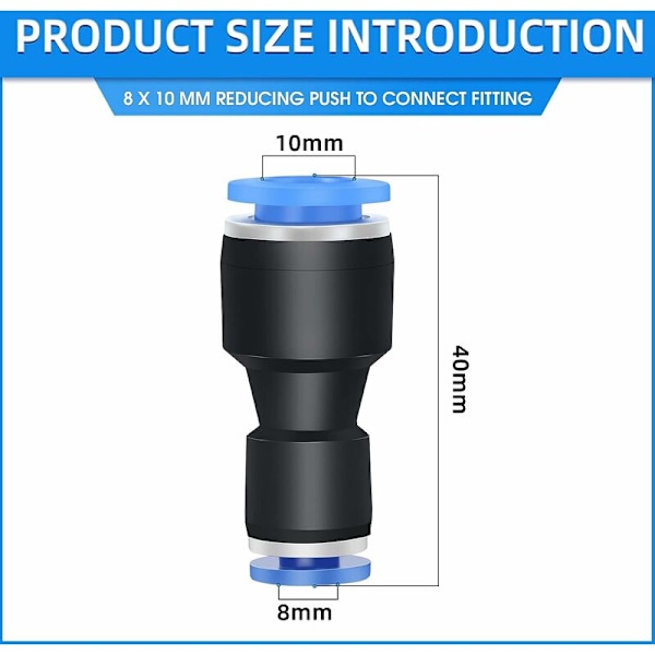 10 st 10 mm yttre diameter x 8 mm yttre diameter rak reducer för att ansluta kopplingar, pneumatisk unionsrör reduceringskoppling