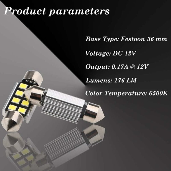 10 st 36MM C5W Festoon Vit Canbus Med Chips 8-2835-SMD 6411 6413 6418 C5W LED-lampor För Bil Interiör Karta Dome Dörr Hövlighet Skyltbelysning(DC 12V)