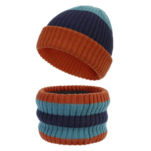 Halsrørssæt, strikket hue til baby dreng, pige, toddler strikket vinterhue, børns varme hue, sne kraniehue, drenge og piger 2-8 år - Karamel Orange Navy Haqing