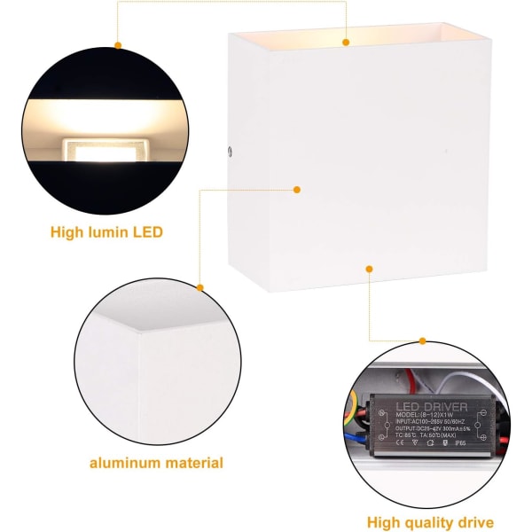 LED-seinävalaisimet, 12 W IP65 sisätilojen moderni seinävalaisin 2 kpl valaistus L