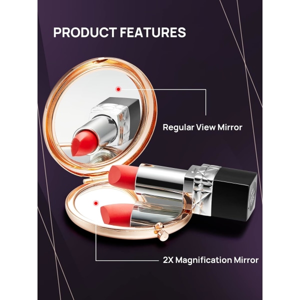 Kompakt spegel, Mini Mix Diamond 1X/2X Rund Förstorande Metallficka Makeup Spegel (Rose Gold)