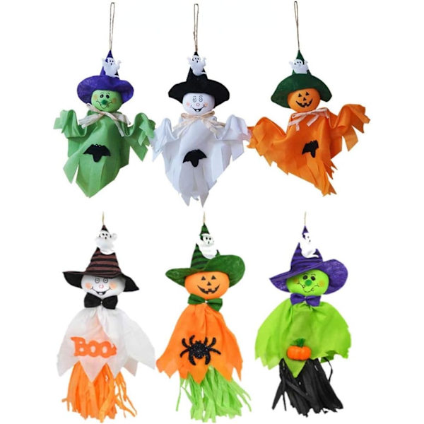 6 stycken Halloween hängande spöke, pumpa spöke halm vindsäck hänge för H
