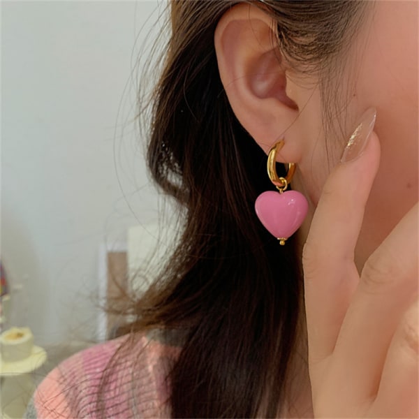 Silver stilett rosa hjärta örhängen enkla mode örhängen små