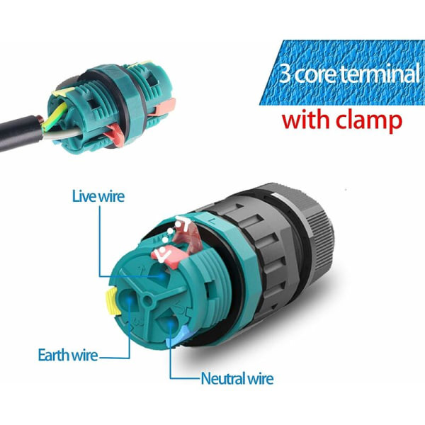 2-pakning IP68 Ø9mm-Ø12mm TÜV vanntett kabelkontakt 3-pin utendørs