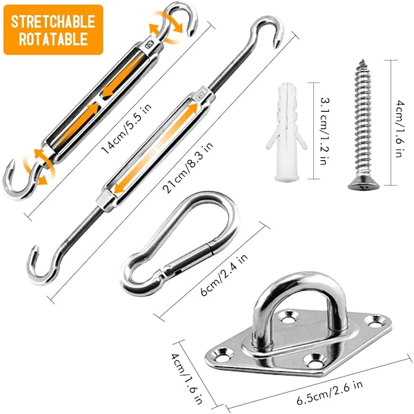 Hidreamz Skygge Sejl Fastgørelsessæt, Rustfrit Stål Skygge Sejl Hardware Fastgørelse