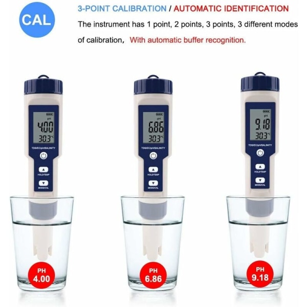 5 i 1 vanntester Multifunksjonell vannkvalitetstester, digital