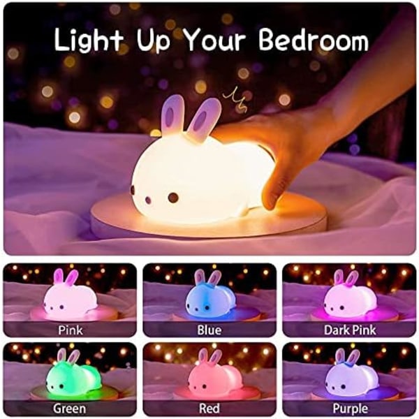 Nattlampa för barn, söt kaninlampa, 7 färger nattlampa för