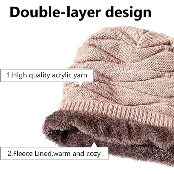 Mjuk mössa och halsduk för kvinnor med varm stickad vinterskidor med