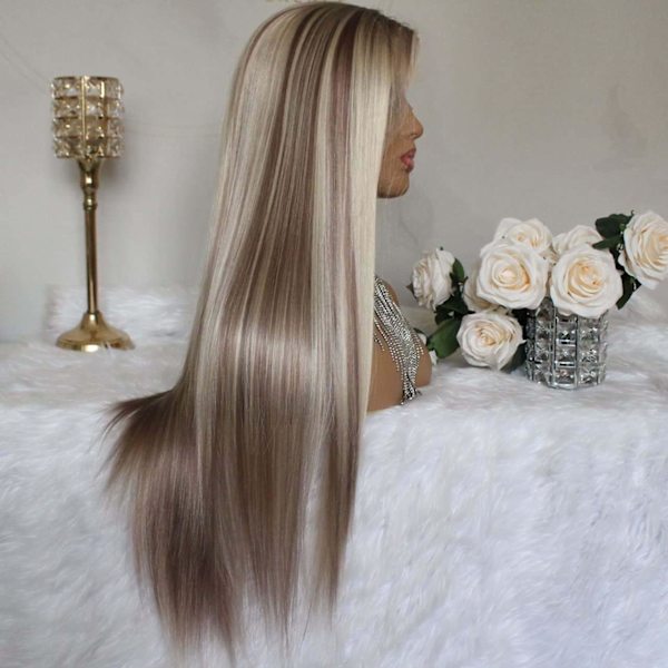 Lång rak syntetisk peruk blandad brun och blond färg peruker för kvinnor Hig