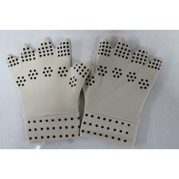 2 par TV magnetisk terapi halvfingerhandskar, dispenserande halvfingerhandskar, magnetiska terapihandskar, sportartrit handskar (svart + hudfärg)
