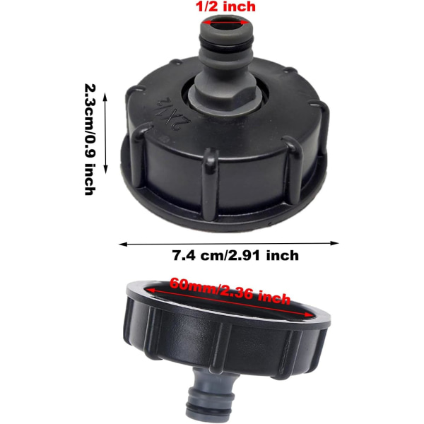2 st IBC-behållarelock, anslutnings-/nippelplugg, 1/2\" utloppsdiameter, 60 mm inloppsdiameter för IBC-tonventil - Svart