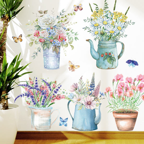 Färgglada blommor väggdekaler fjäril trädgård blommor väggdekaler blomma