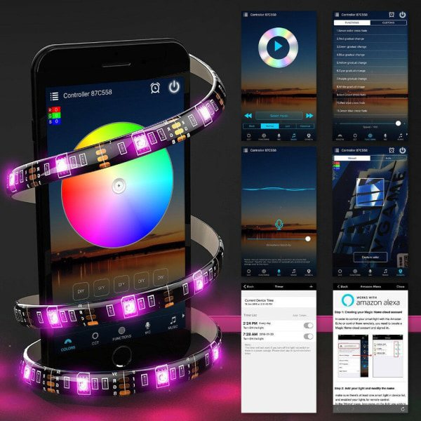 LED-lysbelte-sett 5050RGB Fargerik fjernkontroll Bluetooth-lys