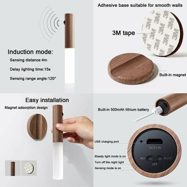 Smart Sensor Nattlampa för Människa, Uppladdningsbar Sensorlampa
