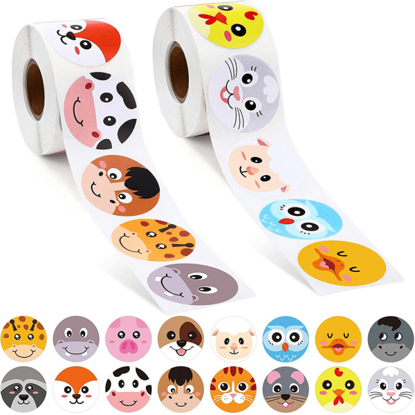 Pack of 500 adorable round face animal stickers for kids parties