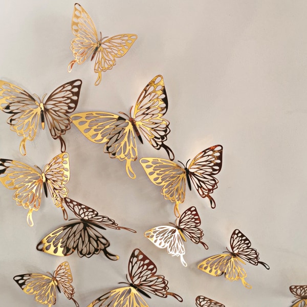 12st 3D Metal Texture Stereo Hollow Butterfly Wall Stickers Cros